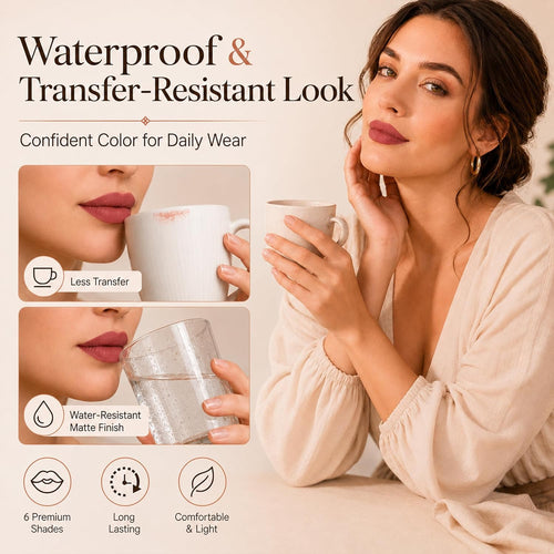 6 Couleurs Set Rouge À Lèvres Liquide Mat, Mat Rouge À Lèvres Nude Ensemble Velouté Longue Durée Antiadhésif Tasse, Cadeau De Rouge À Lèvres (02)