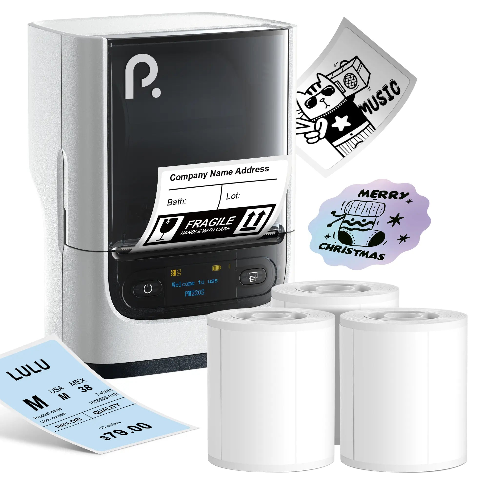 PM220S Label Machine, Mini Thermal Barcode Label Printer Bluetooth Portable Suitable for Various Scenarios, with Phones & Computers, Springtok