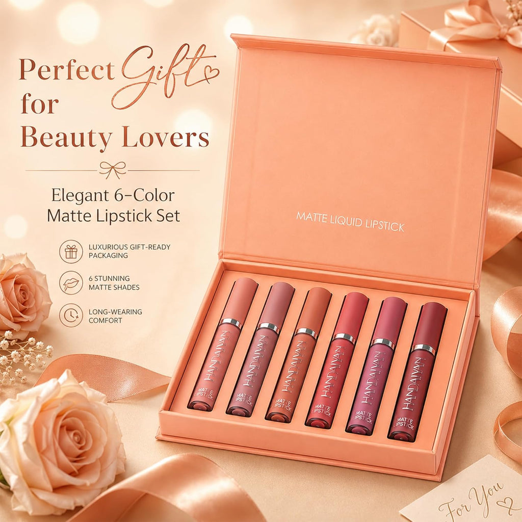 6 Couleurs Set Rouge À Lèvres Liquide Mat, Mat Rouge À Lèvres Nude Ensemble Velouté Longue Durée Antiadhésif Tasse, Cadeau De Rouge À Lèvres (02)