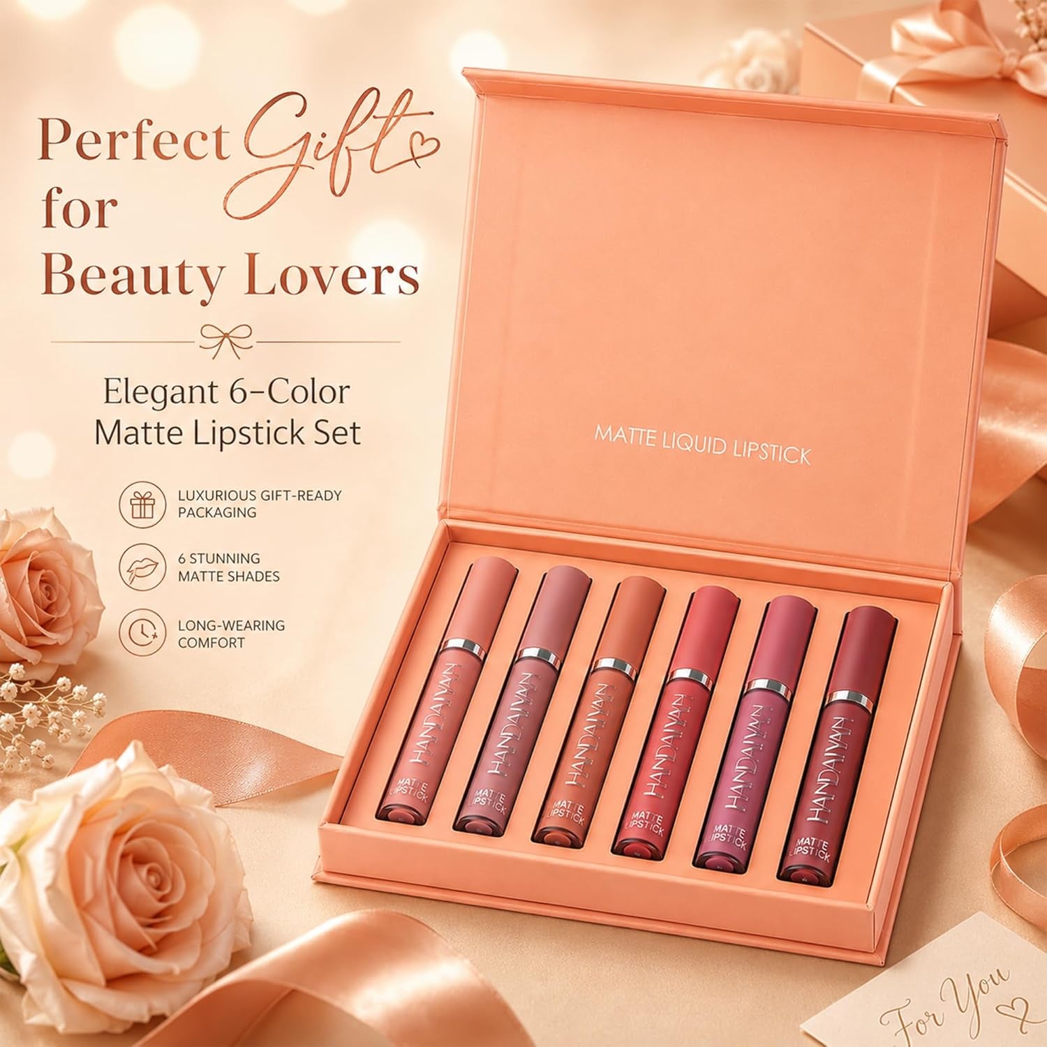 6 Couleurs Set Rouge À Lèvres Liquide Mat, Mat Rouge À Lèvres Nude Ensemble Velouté Longue Durée Antiadhésif Tasse, Cadeau De Rouge À Lèvres (02)